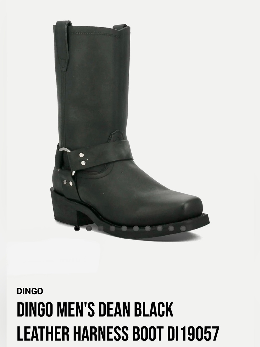 Dingo Black Leather Harness Boot Mid-Calf Square Toe Pull~On / Men Size 10D